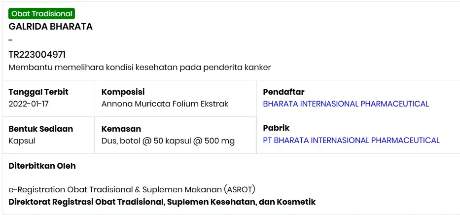 GALRIDA BHARATA OBAT TUMOR OBAT KANKER OBAT BENJOLAN