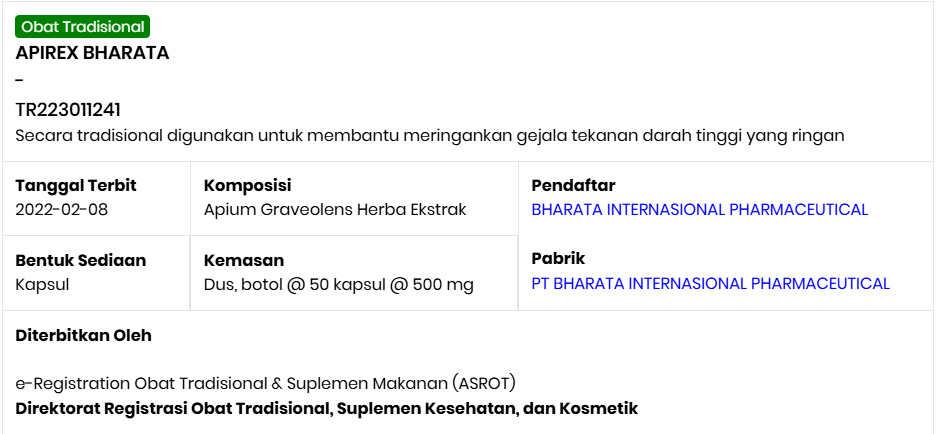 APIREX BHARATA OBAT HIPERTENSI OBAT DARAH TINGGI OBAT KOLESTERTOL TINGGI